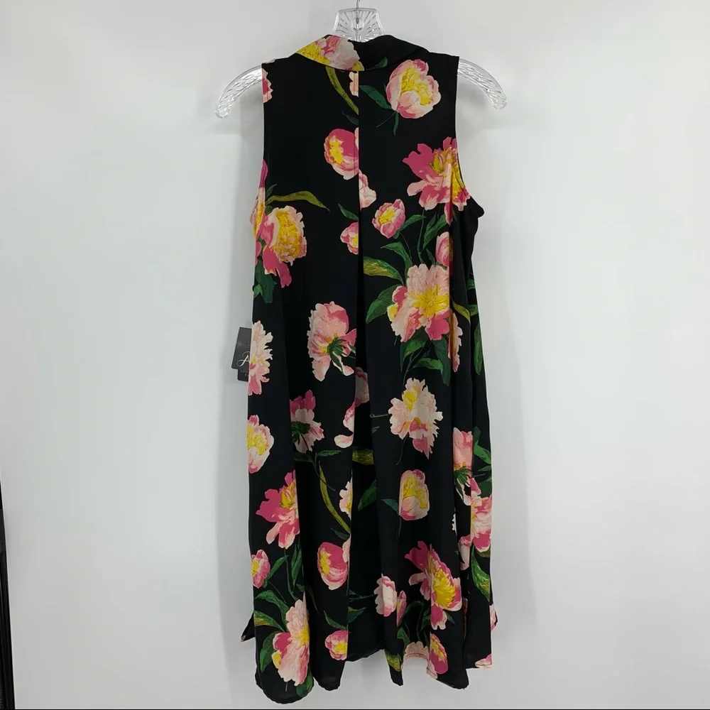 Adrianna Papell Dress NWT Floral Print Sleeveless Black Pink Shirtdress Size 2 - Picture 3 of 10